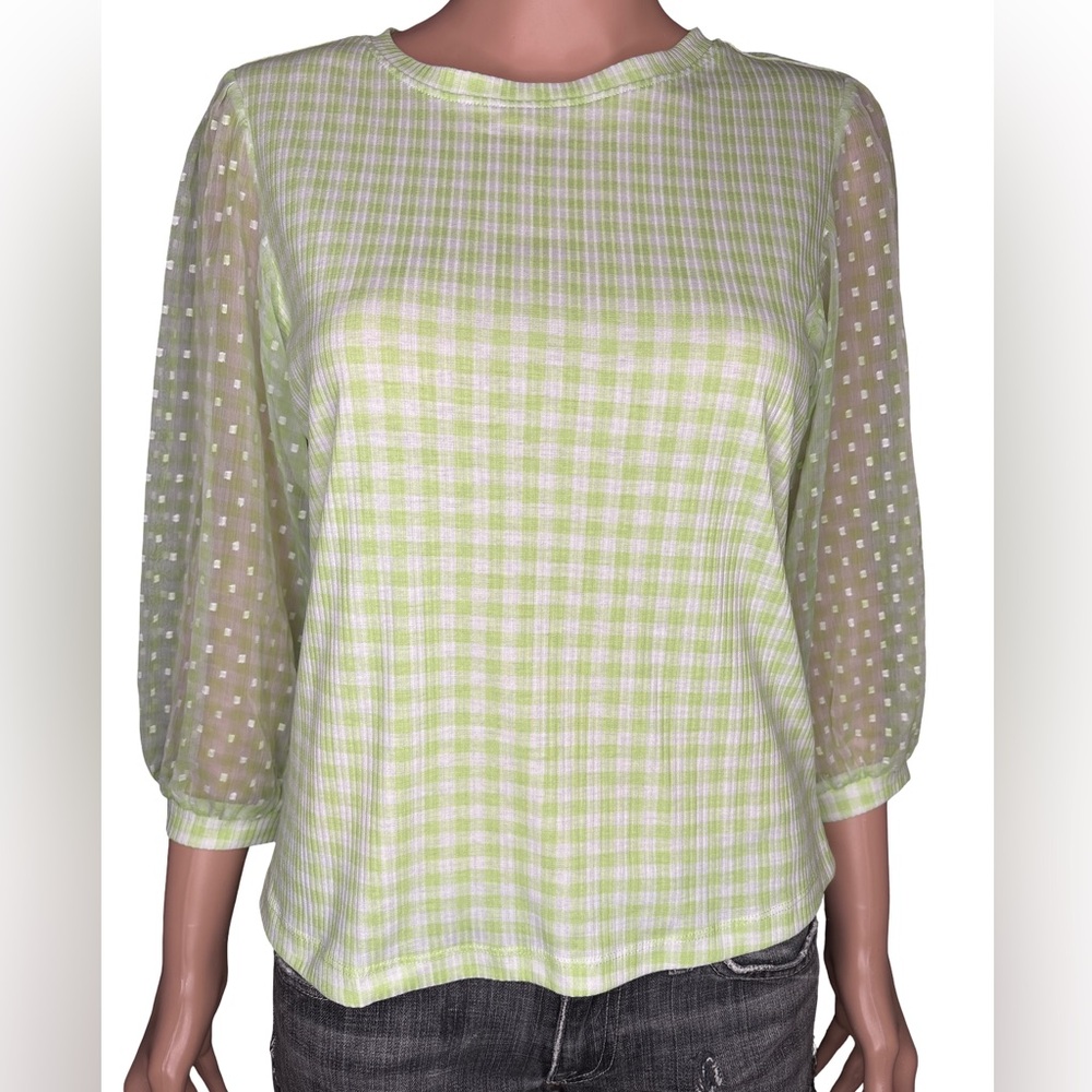 AND Lime Checkered Sheer Blouse